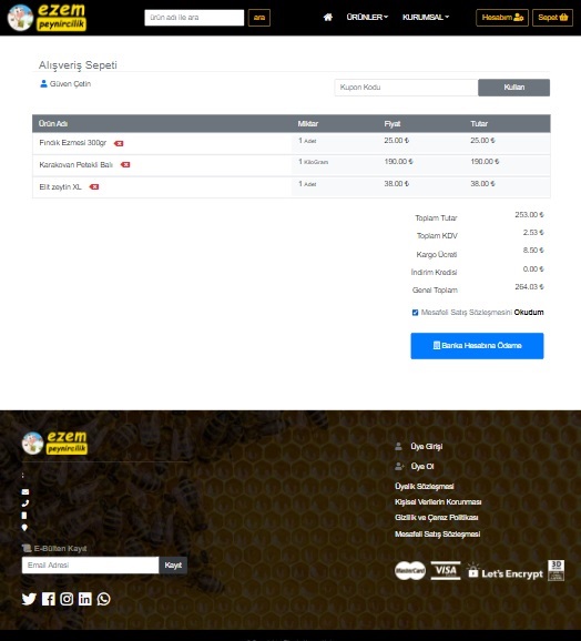 E-Ticaret sistemi sepet sayfası